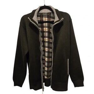 Yeokou Cashmere Wool Blend Sweater Jacket Mens Sz S/M Black Full Zip Plaid Lined